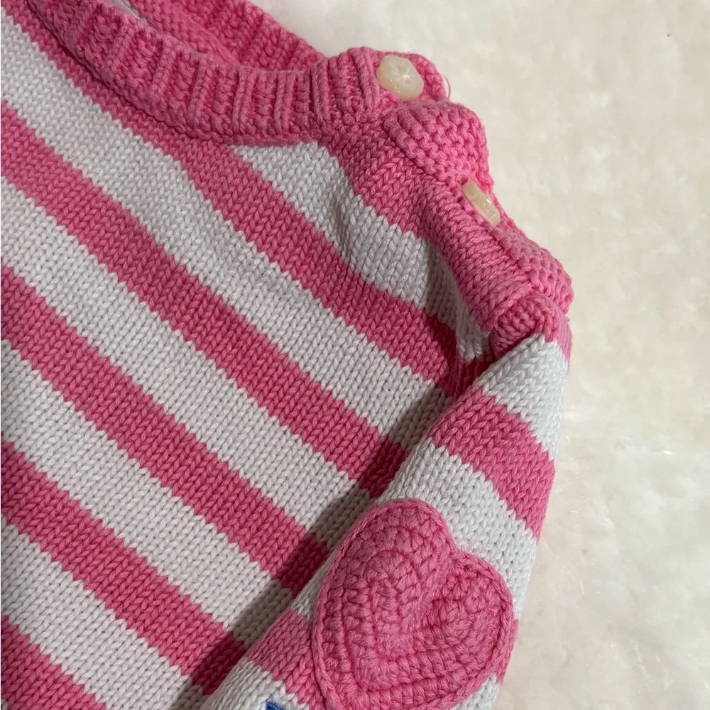 Ralph Lauren Polo Infant Pink White Striped Cotton Sweater Size 12 Month